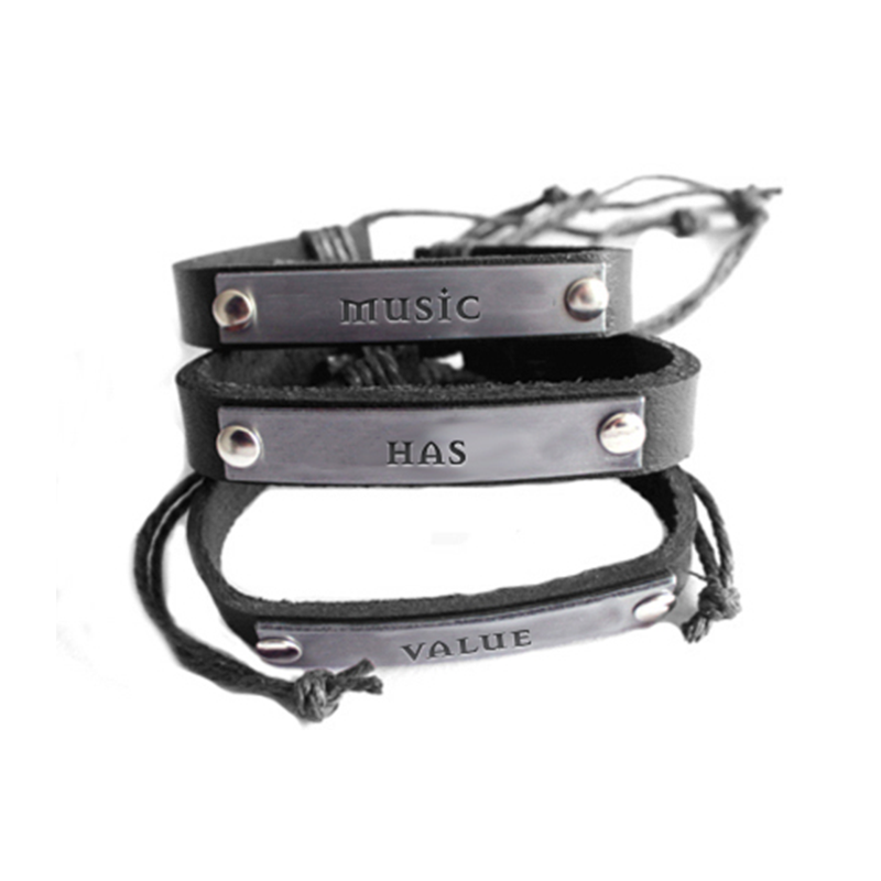 MHV Black Leather Bracelet